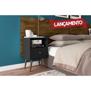 Imagem de Mesa de Cabeceira 1 Gaveta retrô MB2014 Preto Fosco - Móveis Bechara