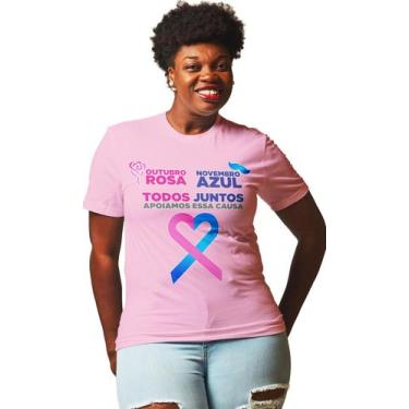 Imagem de Camiseta Feminina Outubro Rosa Novembro Azul 100% Algodão - Salve Cruz