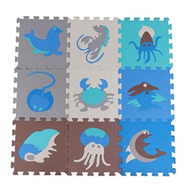 Imagem de Tapete de brinquedo não tóxico com estampa de animais marinhos e quebra-cabeças de espuma interligados tapete grosso de bebê para brincar, exercícios, bebês, brincar com bebês