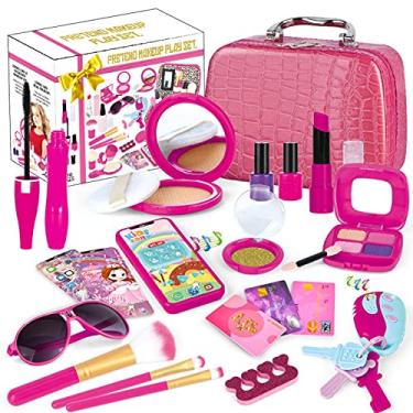 Kit de maquiagem infantil para meninas, conjunto completo de malas, jogo de  maquiagem, kit de maquiagem infantil de segurança lavável, brinquedo de  maquiagem de rosto de princesa, : : Beleza