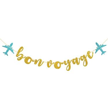 Imagem de Halodete Bon Voyage Banner, Faixa de aposentadoria, Adeus, Vai Longe, Aventura Espera Celebração Decorações de Decoração de Decoração de Festa - Glitter Dourado