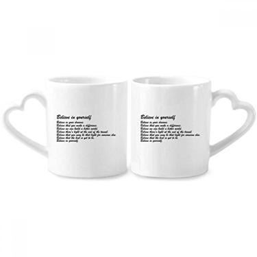 Imagem de Conjunto de canecas de porcelana para casais, Believe In Yourself, com citação de poesia famosa e coração