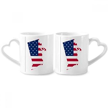 Imagem de Rhode Island EUA Mapa Estrelas Listras Bandeira Casal Caneca Porcelana Conjunto de Cerâmica Copo Amante Punho Coração