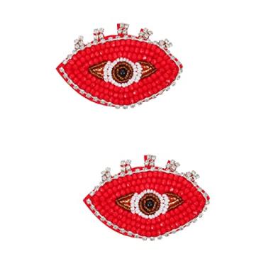 Imagem de 2 Unidades Bandeira Patches De Bordado Olhos Frisados ​​para Artesanato Aplique De Desenho Animado Olho De Ferro Em Patches Aplique De Bordado Tecido De Olhos Vendados Miçangas