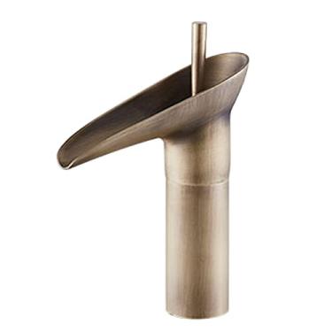 Imagem de LIDON Torneira de vaidade Torneira de cachoeira Torneiras de banheiro Torneira de cachoeira de latão antigo Torneira de vaidade do banheiro Torneira de furo único para pia de banheiro 1 furo alto para banheiro, B antigo (cor: antigo A)