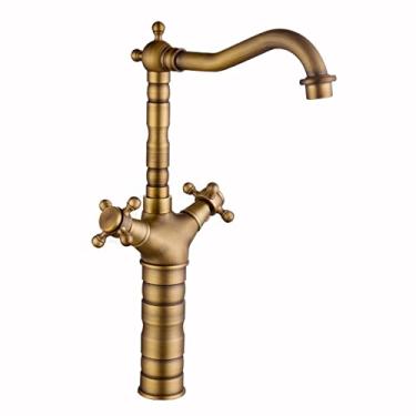 Imagem de LIDON Torneira de pia de banheiro Torneira de alça dupla Torneira de pia de banheiro Latão antigo Torneira de cozinha antiga Torneiras de banheiro de latão para pia 1 furo para banheiro, antigo A (cor: antigo b)