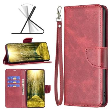 Imagem de Capa de celular Caso para Moto G62 5G Caixa de couro celular multifuncional Pu Estojo de couro, estojo de dobragem de kickstand de suporte para cartão de crédito (Color : Rojo)