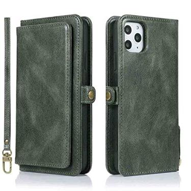 Imagem de Capa Carteira Flip para iPhone 14 Plus Capa de Celular em Couro Magnético Destacável para iPhone 13 Pro Max 12 11 XR XS Max 7 8, capa verde escura, para iPhone 11 Pro Max