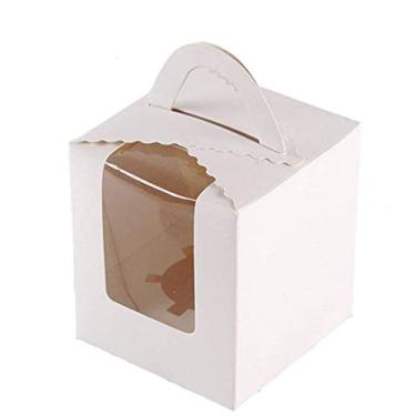 Imagem de ihomecooker 25 caixas de presente individuais para cupcakes brancos com alça de inserção de janela para caixas de doces de casamento