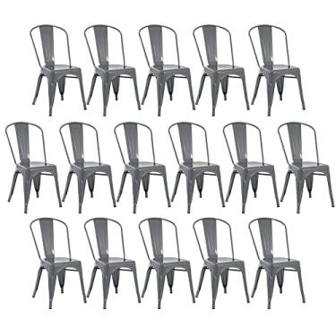 Imagem de Loft7, Kit 16x Cadeiras Iron Tolix Design Industrial em Aço Carbono, Sala de Jantar, Cozinha, Bar, Restaurante e Varanda Gourmet - Cinza Escuro