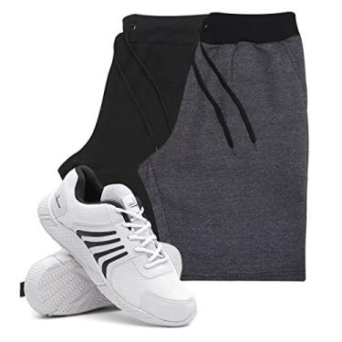Imagem de KIT 2 Bermudas Masculina Moletom Conforto + Tenis Masculino Running Academia - Bermudas Preto/Grafite GG - Tenis Branco - 39