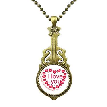 Imagem de Colar de Dia dos Namorados Coração Rosa I Love You Colar com Pingente de Música de Guitarra Antiga