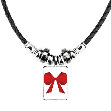 Imagem de DIYthinker Colar abstrato de Natal com laço e estampa de origami joia Torque pingente de corda de couro