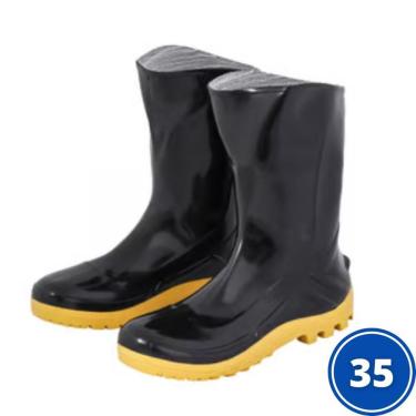 Imagem de Bota Pvc Sem Forro Marluvas Cano Médio Preta/Amarelo Nº35