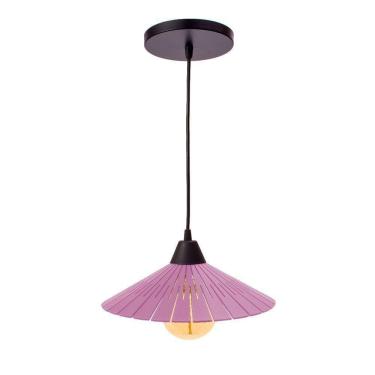 Imagem de Luminária Teto Lustre Pendente Balcão Cozinha Sala Mdf Cabo Cor:rosa