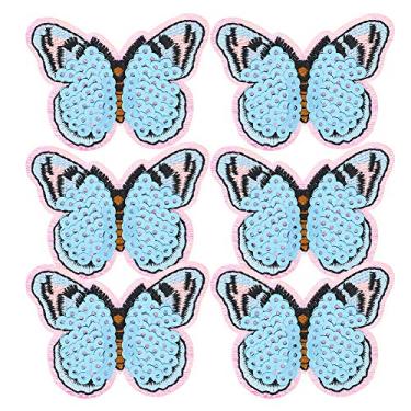 Imagem de MISNODE 6 peças de lantejoulas borboleta abelha roupas remendo de ferro em apliques DIY camiseta adesivo de tecido acessórios de apliques decorativos para carro e arte(borboleta de lantejoulas azul)