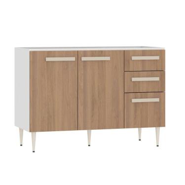 Imagem de Balcão sem Tampo para Pia de Cozinha 120cm 2 Portas 3 Gavetas Felicitá 100% Mdf Branco/Freijó