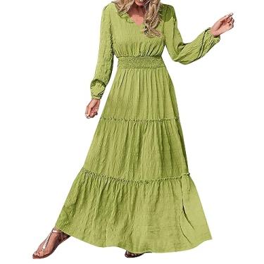 Imagem de Vestidos femininos com estampa vintage vestido de tule vestidos de verão para mulheres vestido camisa feminina estampa floral cintura alta, Verde, Large
