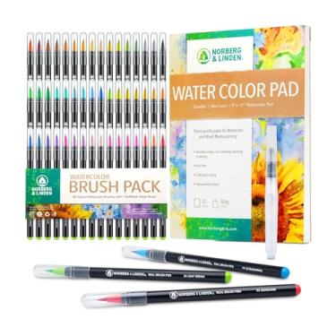 Imagem de Conjunto de escovas de água XL, canetas de pincel reais, 48 cores para pintura em aquarela com pontas de pincel de nylon flexíveis, marcadores de tinta para colorir, caligrafia e desenho com pincel de água para artistas e dores iniciantes.