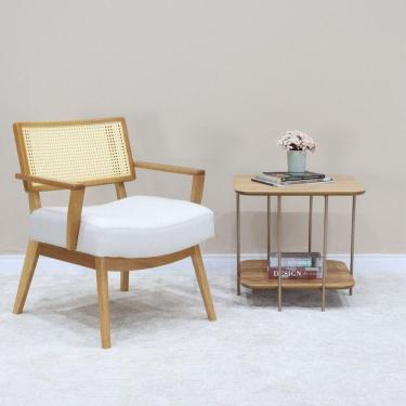 Imagem de Mesa Apoio Onix Baixa Metal e Madeira Amêndoa/Cobre