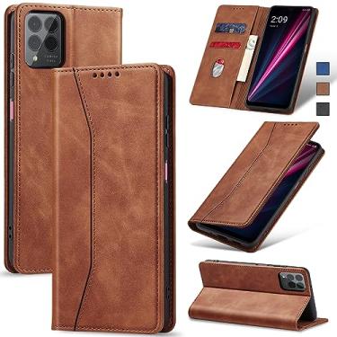 Imagem de Jasonyu Flip Carteira Capa para Revvl 6 Pro/6X Pro,Capinha Folio Magnética de Couro com Suporte para Cartão,Suporte para Chute - Protetora Durável de TPU à Prova de Choque para Telefone,Marrom