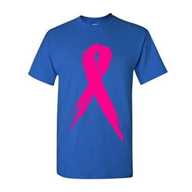 Imagem de Camiseta masculina de conscientização do câncer de mama com fita rosa Hope Fight Survivor, Azul royal, M