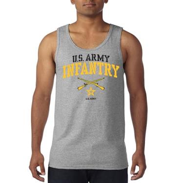 Imagem de Tee Hunt Camiseta regata de infantaria do exército dos EUA, veterano do orgulho militar DD 214 Patriotic Armed Forces Soldier Gear Licenciada, Cinza, GG