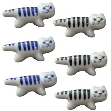 Imagem de Leadigol Conjunto de 6 pauzinhos de gato, suporte para pauzinhos, estilo japonês, enfeite de colher, garfo, acessórios de mesa de cerâmica para festas de fim de ano, mesa de jantar