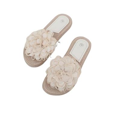 Imagem de Verdusa Sandália feminina com laço Summr rasteira, bico aberto, sem cadarço, Flor de damasco, 38