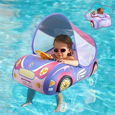 Imagem de Boia de piscina para bebês com dossel, boia de natação de PVC para bebês com cobertura de guarda-sol, flutuador de piscina infantil 3D para carro de 12 a 18, 12 a 24 meses, idade 2-3, 1-4 anos (dossel rosa)