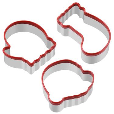 Imagem de Conjunto de cortadores de biscoito de Papai Noel, conjunto de cortadores de biscoito de cabeça de Papai Noel de aço inoxidável e molde em forma de cortador de luva com cortador de biscoito de PVC