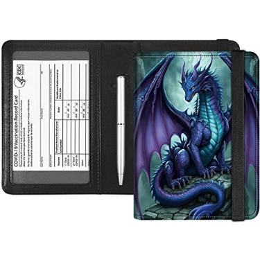 Imagem de Rossy Combo porta-passaporte e cartão de vacina, porta-passaporte com compartimento para cartão de vacinação CDC carteira com bloqueio de RFID, organizador de documentos de viagem, capa protetora para mulheres e homens, Dragão