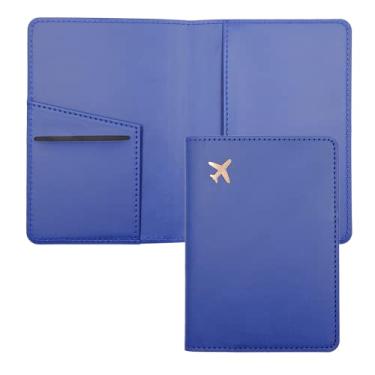 Imagem de Deziliao Combo porta-cartão de vacina e passaporte, porta-passaporte de couro PU com compartimento para cartão de vacina, carteira de passaporte para homens e mulheres, Azul, Minimalista