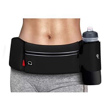 Imagem de Simptech Bolsa de cinto de corrida com suporte dobrável para garrafa de água (garrafas não incluídas), sem salto, bolso grande, resistente à água, pochete na cintura, Preto, One Size