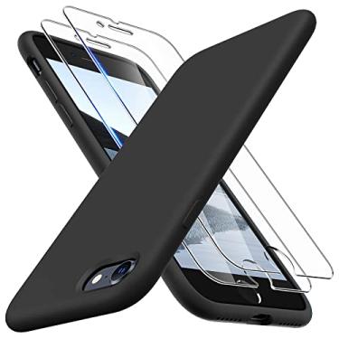 Imagem de TOCOL [Capa 3 em 1 para iPhone SE 2020/2022, capa para iPhone 8/7, com protetor de tela de 2 pacotes, capa de telefone fina de silicone líquido à prova de choque de 4,7 polegadas, [antiarranhões] [proteção contra quedas], preta