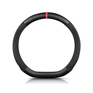 Imagem de Ergocar Capa de volante de couro PU em fibra de carbono e microfibra em forma de D antiderrapante protetor de volante de carro respirável absorvente de suor esportivo para diâmetro de 38 cm (15