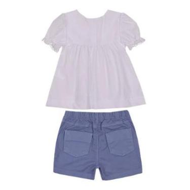Imagem de Conjunto Infantil Menina Verão Bata Branca E Short Sarja 2 peças Tam 2 a 4 - Paraíso-Feminino