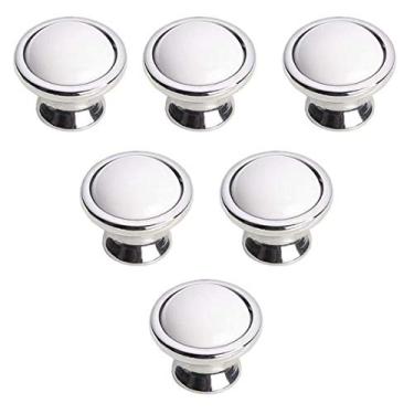 Imagem de 6 maçanetas de porta estilo pastoral de cerâmica puxador de gaveta puxador de móveis guarda-roupa decoração de casa (orifício único banhado a cromo brilhante)