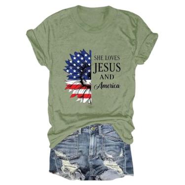 Imagem de Camiseta feminina do Dia da Independência com estampa floral da bandeira dos EUA 4 de julho, camisetas patrióticas, festivais, festas, Verde menta, 3G