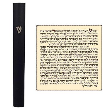 Imagem de TALISMAN4U Capa Mezuzá de alumínio preto com rolagem hebraica canela judaica capa mezuza feita em Israel 12 cm, Preto, 5 Inches Tall, Clássico