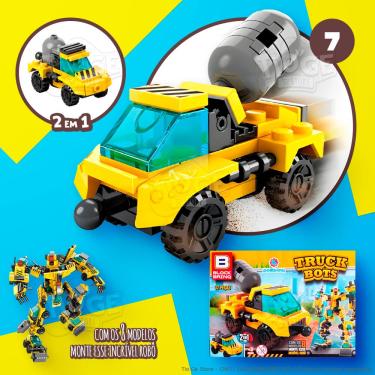 Imagem de Blocos de Montar e Desmontar (Nº 7) Caminhão Betoneira 2 em 1 Robô Transformers Truck Bots Block Brinq 32 Peças