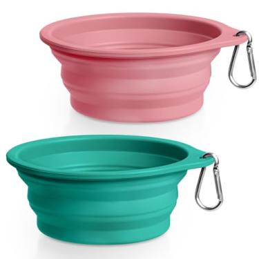 Imagem de Rest-Eazzzy Pacote com 2 tigelas dobráveis de silicone para cães, livre de BPA, pode ser lavada na lava-louças, tigela de viagem dobrável portátil, tigela de alimentação de água para alimentos para
