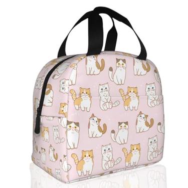 Imagem de Lancheira fofa de gato rosa, lancheira isolada para meninas e meninos, lancheira reutilizável para crianças, adultos, escola, estudantes, trabalho, piquenique, viagens