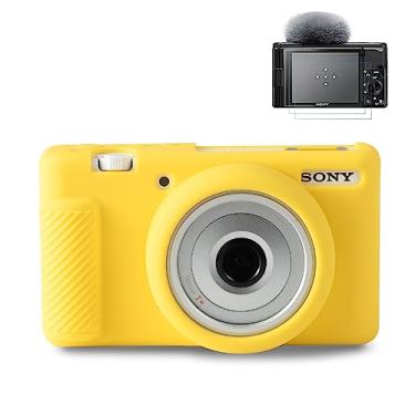 Imagem de Pocoukate Capa para câmera Sony ZV-1F, ZV-1 II/ZV-1M2 Vlog, capa de silicone para câmera ZV1F, antiarranhões e ajuste fino macio com protetor de tela ZV1 F - pele amarela