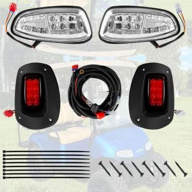Imagem de Drive-up Kit de luz de carrinho de golfe para moldes EZGO RXV 2008-2015, kit de luzes EZGO faróis de halogênio e luzes traseiras de LED, conjunto de cablagem incluído