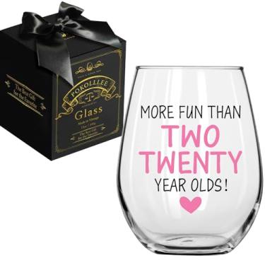 Imagem de Pokolllee More Fun Than Two Twenty Year Olds Taça de vinho sem haste 425 g, engraçado aniversário de 40 anos com impressão em ouro rosa rosa presentes de dia das mães para mulheres esposa irmã mãe