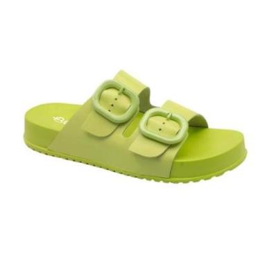 Imagem de Sandalia Feminina Rasteirinha Chinelo Tiras Em Couro Verde-Feminino