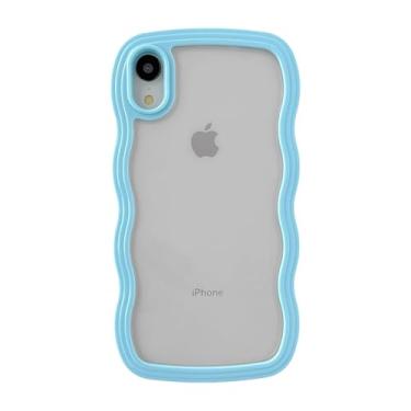 Imagem de Caseative Capa para iPhone Xr, linda moldura ondulada encaracolada à prova de choque macia compatível com capa para iPhone (azul, iPhone Xr)