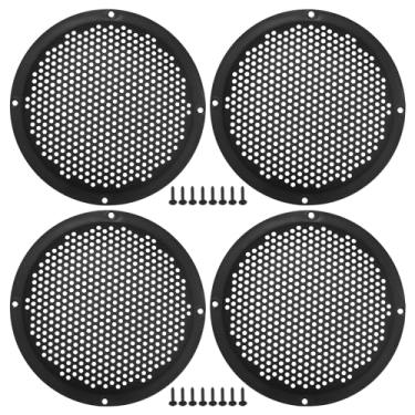 Imagem de ACROPIX Capa universal de grade de alto-falante de carro de 15 cm redonda de malha de 15 cm caixa protetora de subwoofer com parafusos de montagem ABS preto - pacote com 4
