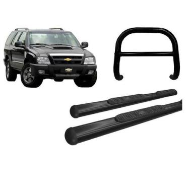 Imagem de Kit Quebra Mato Barra Estribo Oval Oblongo Preto Para Blazer - HOZZ